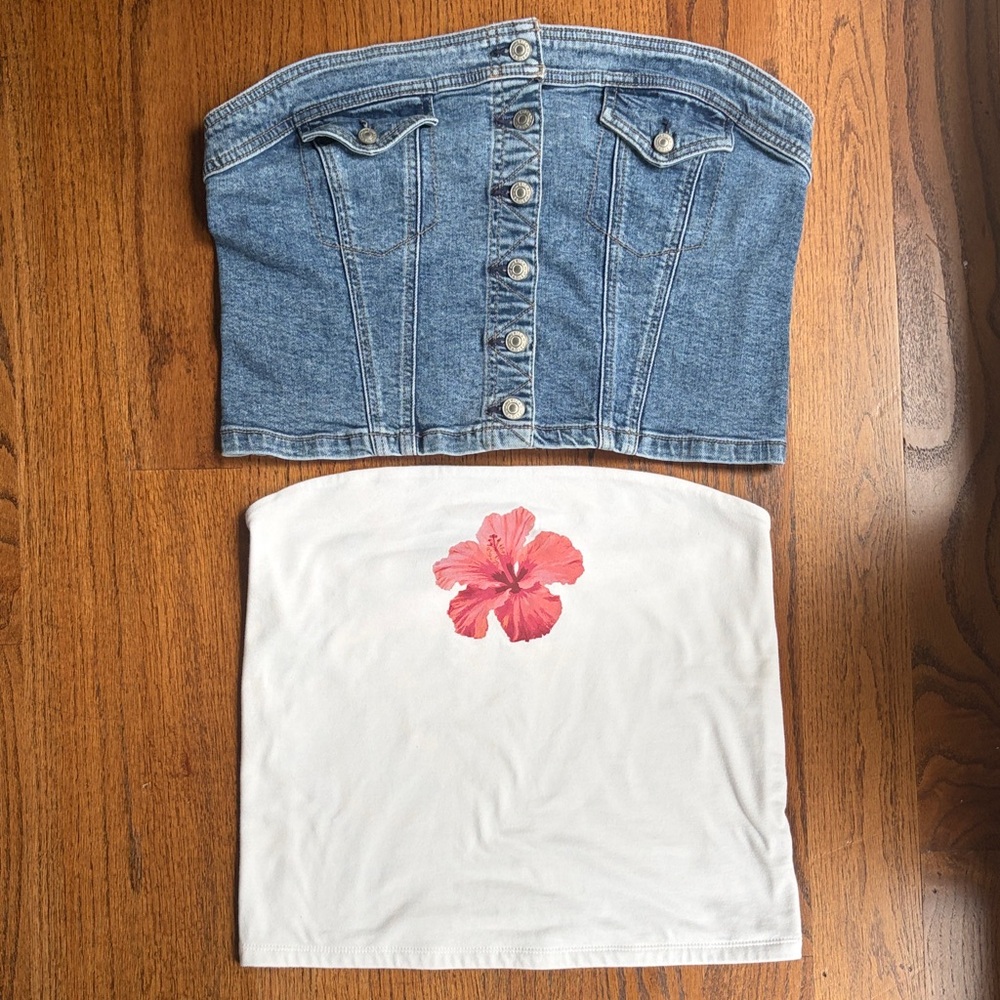 Lot of 2-American Eagle Outfitters Denim Crop Top  & Wild Fable Strapless Top XL